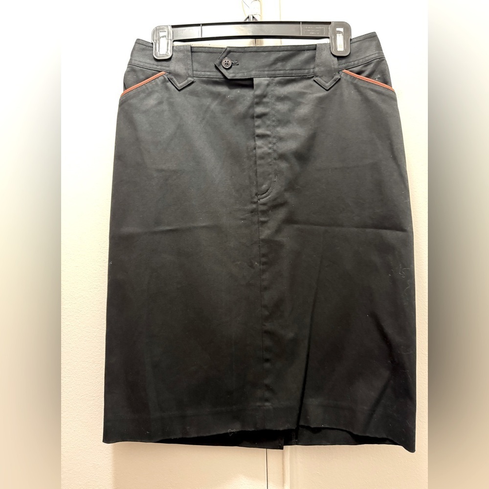 Vintage Ralph Lauren Equestrian High Waisted Skirt Black with Brown Leather Trim